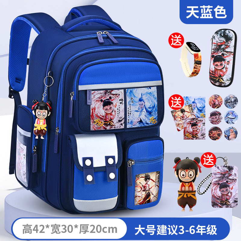 New nezha backpack for elementary school students, grades 1-6, lightweight, spine-protecting, load-reducing, large capacity for boys and girls