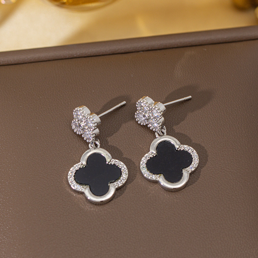 fashion elegant four-leaf clover earrings personalized zircon flower classy earrings niche styleaccessible luxurynew arrival earrings
