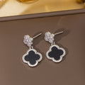 Er-6 silver black shell four-leaf clover earrings
