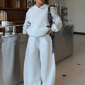 fashion cross-border comfy basics suit pure color dropped shoulder hooded sweatshirt wide-leg casualpants