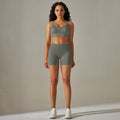 European and american cross-border seamless solid color criss-cross back sports bra yoga set running fitness shorts two-piece outfit