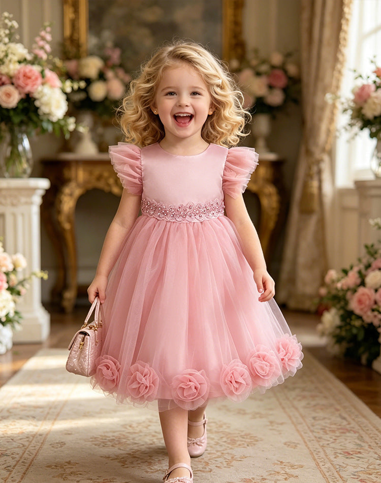 Girls' formal dresses fairy dress baby birthday first birthday sweet kids princess dress lace embroidery in stock cross-border wholesale
