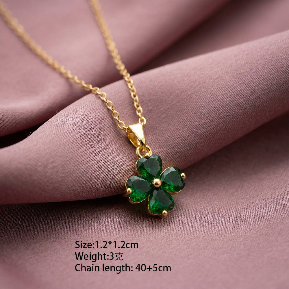 popular diamond-encrusted four-leaf clover necklace for women, accessible luxury fashion, versatile new style, non-fading clavicle chain earrings set