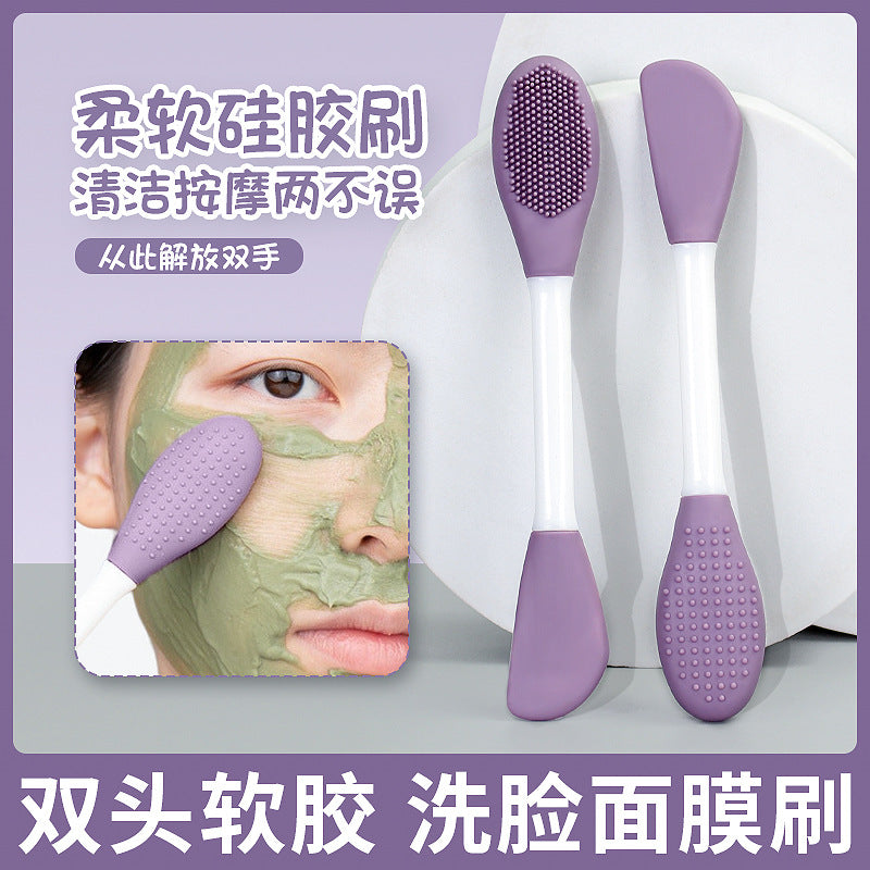 Double-ended silicone mask brush, facial cleansing brush, mud mask mixing and adjusting stick, dual-purpose brush stick, tpr soft rubber head cleansing brush
