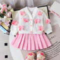 new european and american spring/autumn girls'  baby girl two-piece set: beige long-sleeved jacket + pink skirt