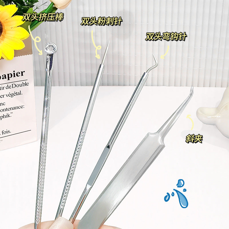 Keqi acne needle acne acne needle blackhead clip 4-piece suit stainless steel pick squeeze acne beauty tool wholesale