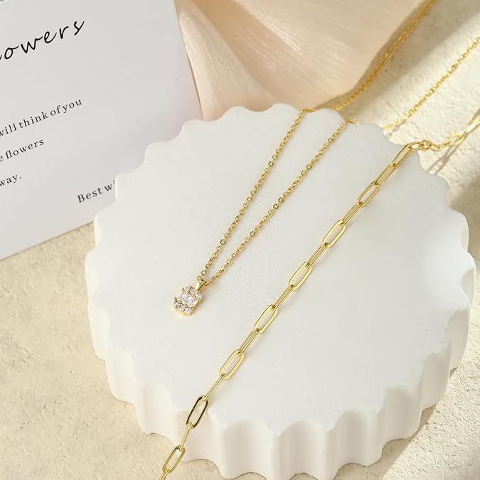 European and american cross-border hot-selling golden double-layer paper clip square diamond necklace multi-layer light luxury stacking versatile jewelry wholesale