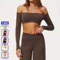 Amazon nude sports tops women's short one shoulder strap breast pad breathable high elastic quick dry yoga long sleeves 2588