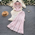 French style beaded v-neck lace two-piece set - women's summer high-end slim-fit elegant outfit