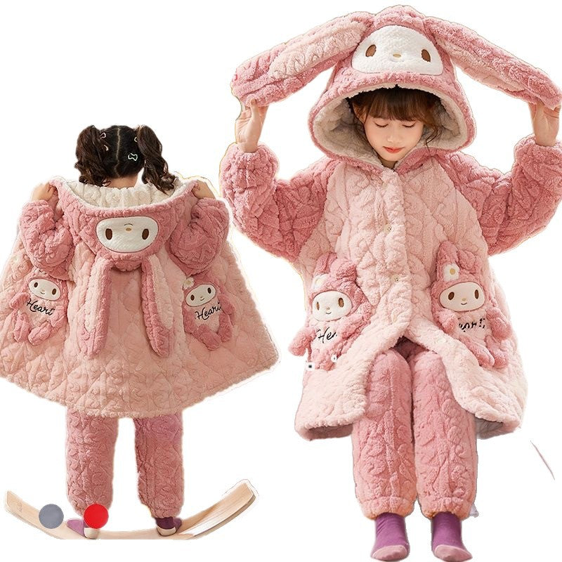 【triple-layer quilted & thickened】girls' winter pajamas - extra thick coral fleece, triple-layer quilted baby winter sleepwear