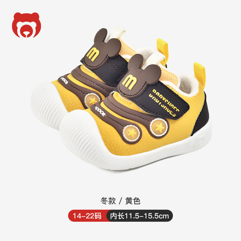 Toddler shoes for baby boys 0-1-3 years old, autumn/winter infant and toddler shoes for baby girls, soft sole functional fleece-lined thickened cotton shoes