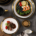 Retro special-shaped ceramic western food steak plate electroplated gold accessible luxury style western food salad bowl mug high-looking plate