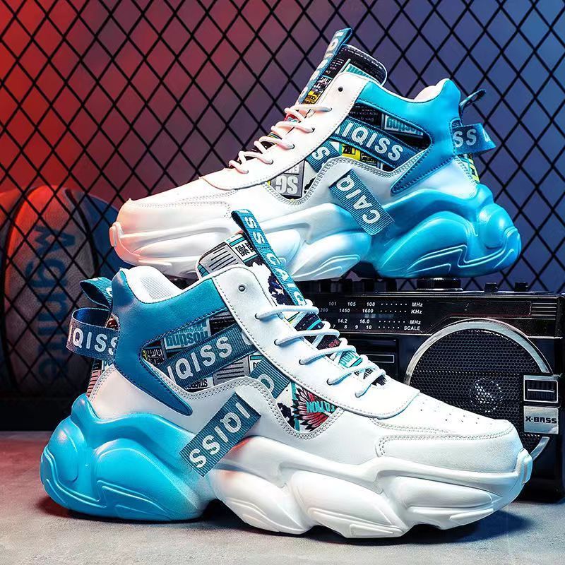 Spring men's shoes winter middle school basketball sports running shoes youth casual high-top chunky sole dad shoes trendy sneakers