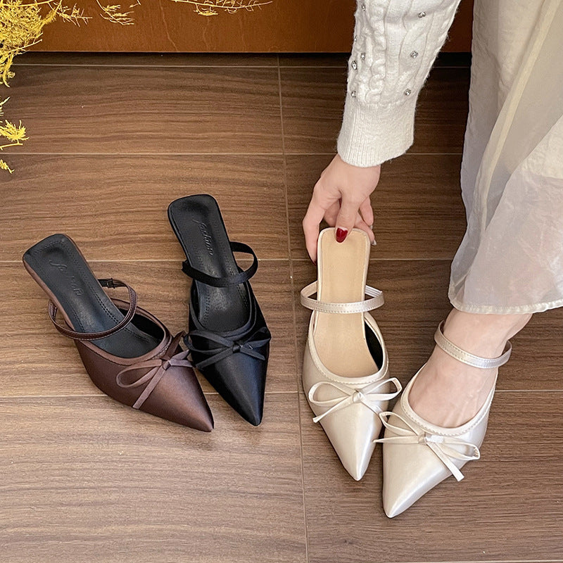 Pointed-toe stiletto slippers, women's outerwear slip-on mules, 2026 summer fashion european and american style high heels wholesale