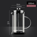 Heat-resistant glass french press coffee maker, stainless steel french press, pour-over coffee maker, filtered brewing teapot