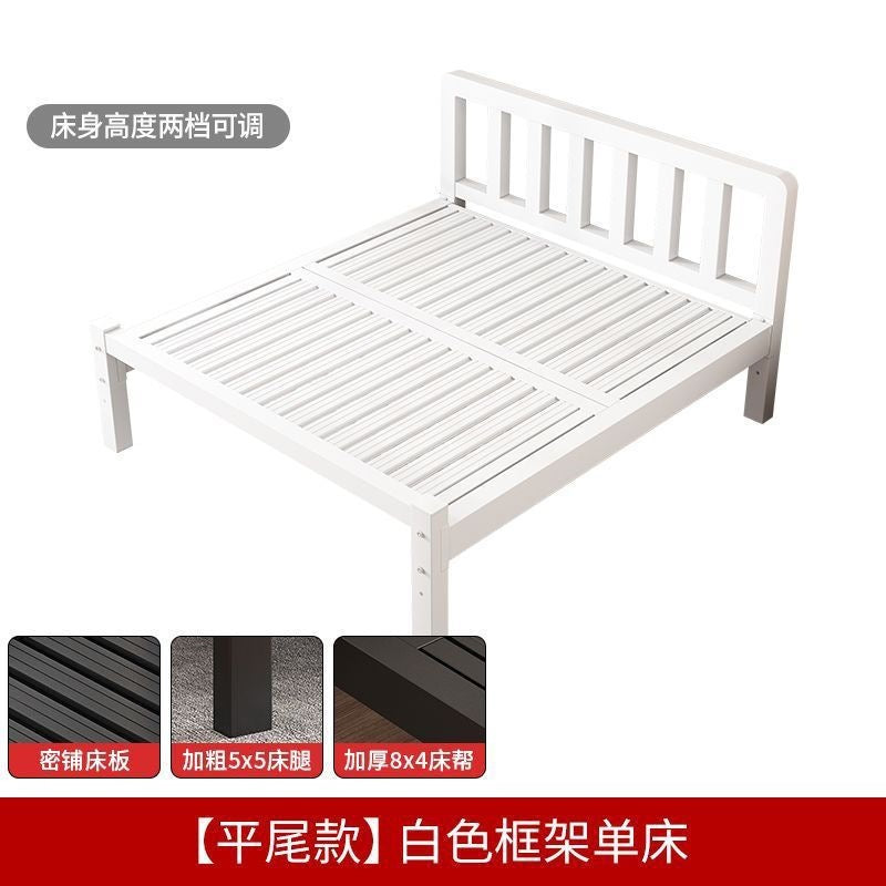 Thickened reinforced iron bed for home bedroom casual silent double bed rental house single dormitory black steel frame bed