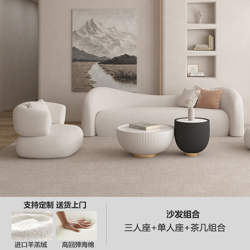 Cream nordic sofa, irregular shape, suitable for small living rooms, modern minimalist style, ideal for beauty salons and rest areas, perfect for compact spaces