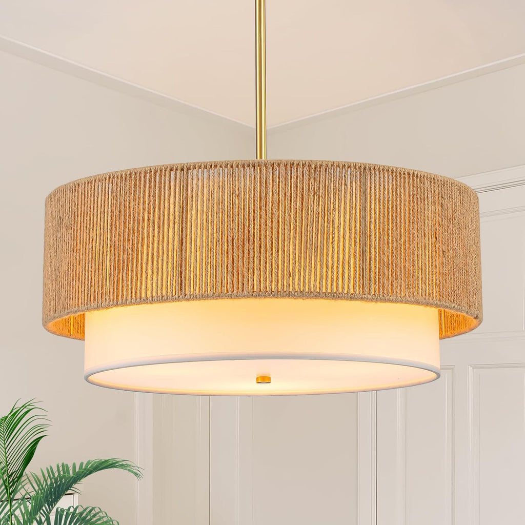 Cross-border farmhouse rattan chandelier 3 lights bohemian lighting fixtures for bedroom dining room foyer kitchen hallway