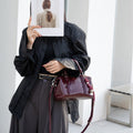 2024 fall/winter new women's bag: oil wax leather boston pillow bag - vintage, casual, versatile handbag & crossbody bag