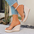 wedge heel fish mouth large size sandals women's summer new arrivalk-stylethick soleeasiest for match cloth sandals women's wholesale