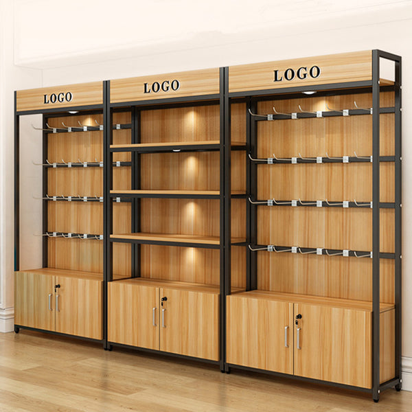 Supermarket convenience store shelves snacks cosmetics samples steel and wood display multi-layer pet store product hook display cabinet