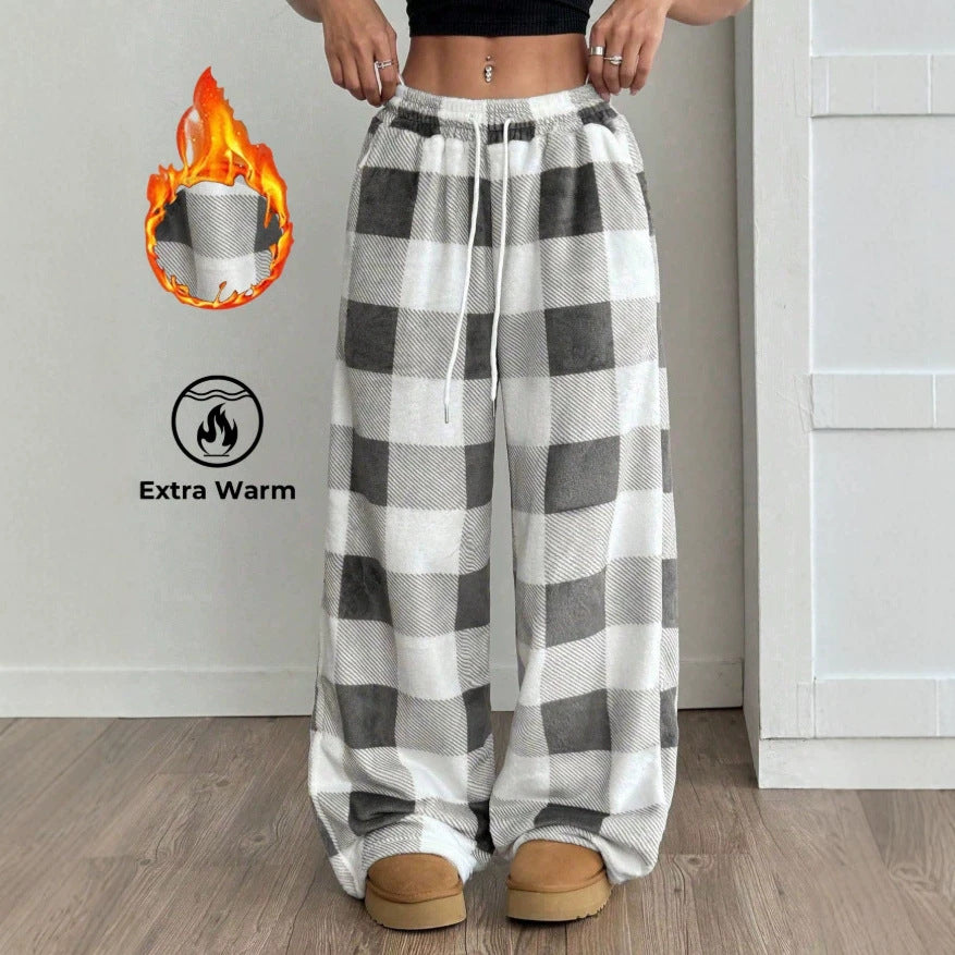 Amazon  cross-border american style wide-leg pants for women, new summer lightweight plaid print straight-leg casual pants
