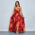sexy tropical print cutout high slit backless vacation sundress with gold starfish embellishments
