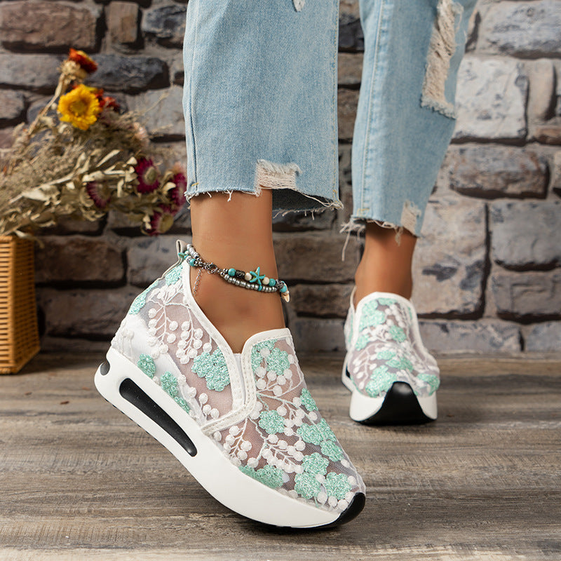 women's fashion flat heel hidden wedge mesh breathable casual flats - supports cross-border platforms and dropshipping
