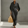 fashion women's summer fashionloose stand collar buttons mid-sleeve long vacation style shirt dress