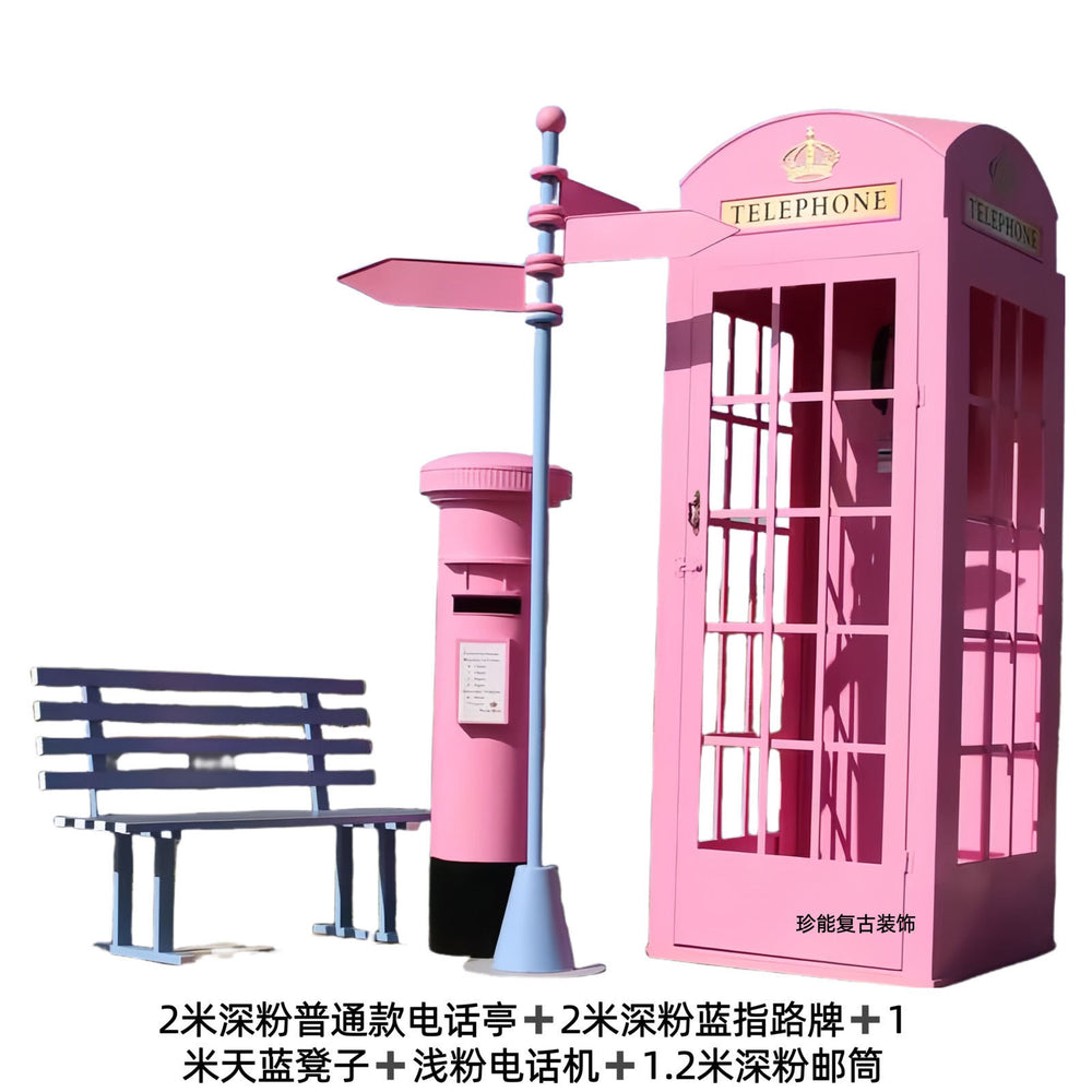 Retro iron telephone booth mailbox street sign bench popular store decoration floor-standing ornaments photography props model