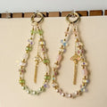 Chinese style alloy fan tassel mobile phone case lanyard handmade beaded glass flower crystal mobile phone chain bag hanging decoration