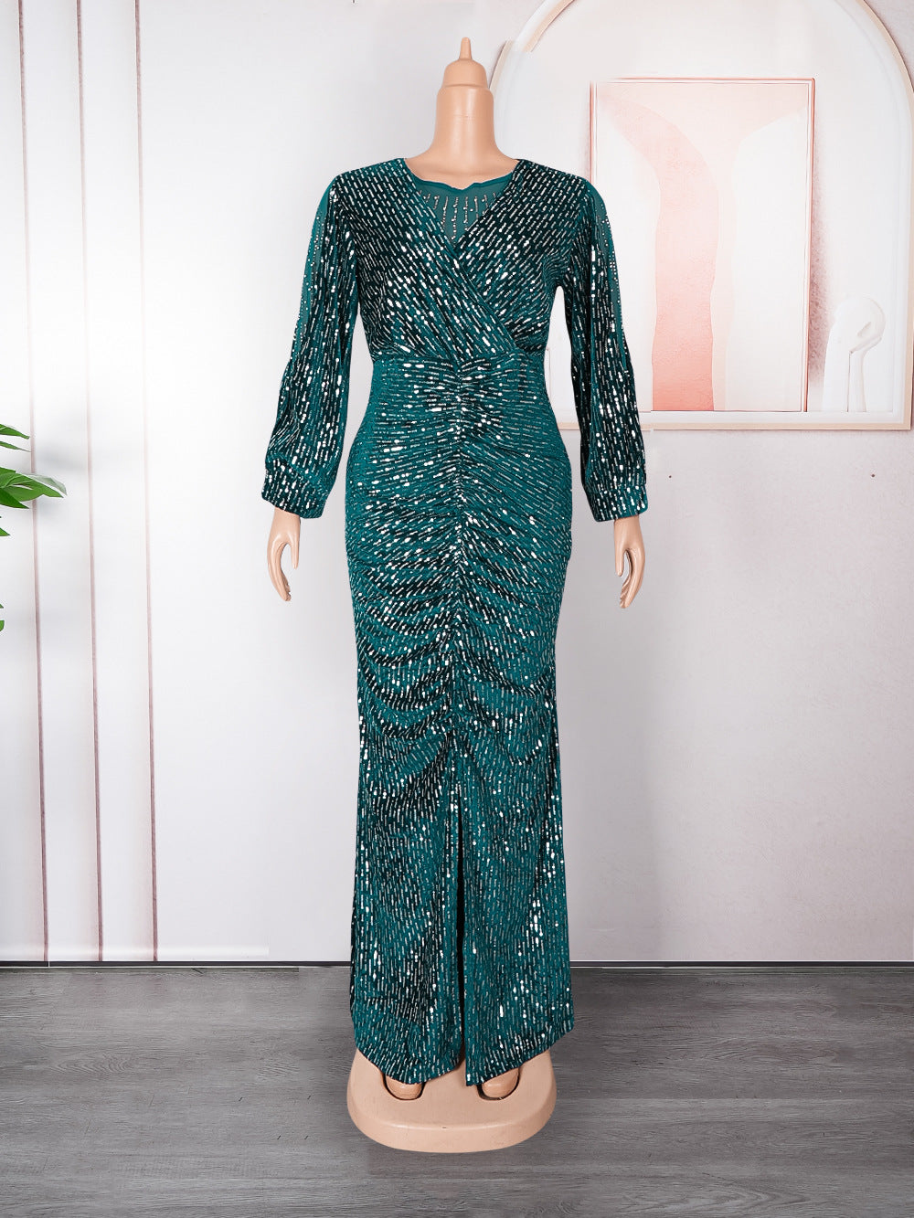 African  women's plus size heavy rhinestone dress european and american new sequin christmas party evening dress