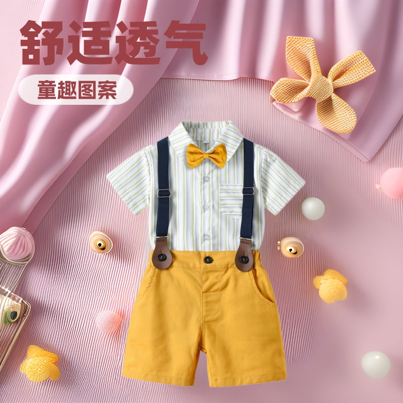 Export hot batch british baby autumn suit children's clothing short-sleeved shirt overalls two-piece set dropshipping kids dress