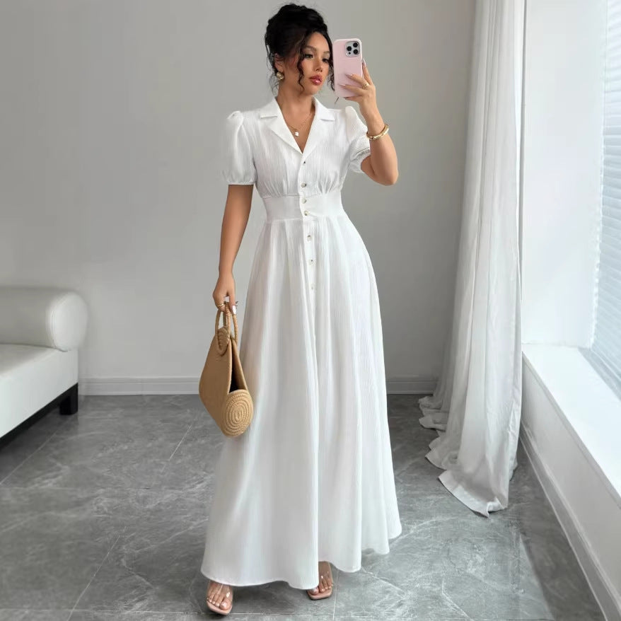 new european and american cross-border fashion: french chic white fitted mini dress