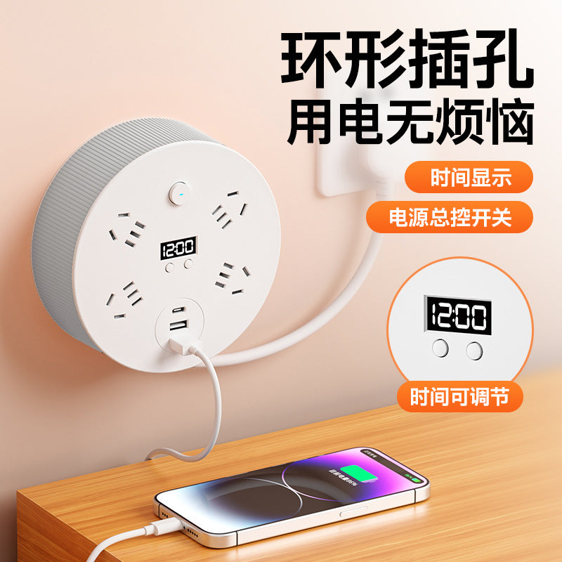 Round retractable socket multi-function time telescopic power strip dormitory power strip usb power strip for home power strip