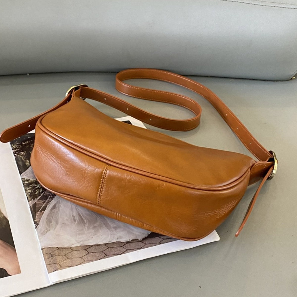Genuine leather women's bag 2025 new fashion underarm dumpling bag retro commuter cowhide shoulder crossbody bag women's saddle bag