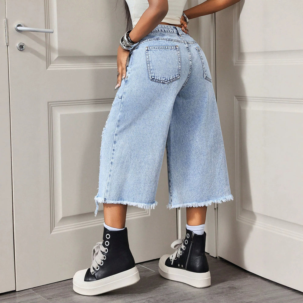 In-stock - 66351#  cross-border fashionable european and american style summer women's denim capri pants