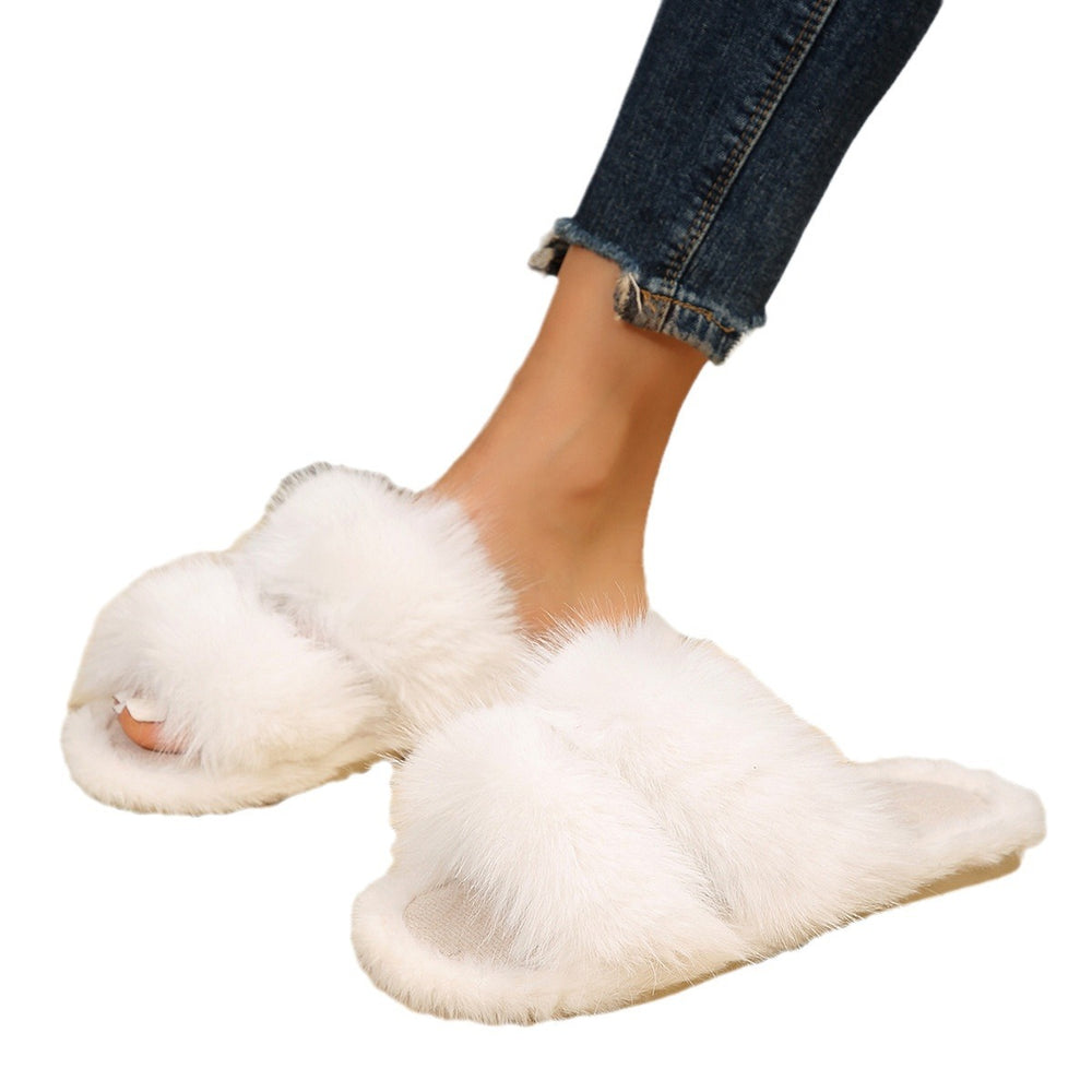 Plus size fur slippers for women 2024fall and winternew arrivalflats home indoor and outdoor wear front and rear stuffed cotton slippers wholesale