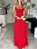 Independent station fashionfrench sling tie back chest wrap waist elegantdrapedlong red valentine's day dress