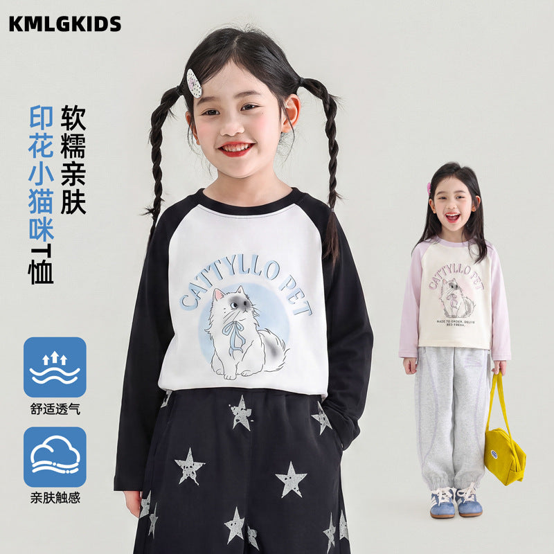 Factory wholesale  autumn new casual girl's sweet raglan sleeve patchwork t-shirt top for toddlers and young children