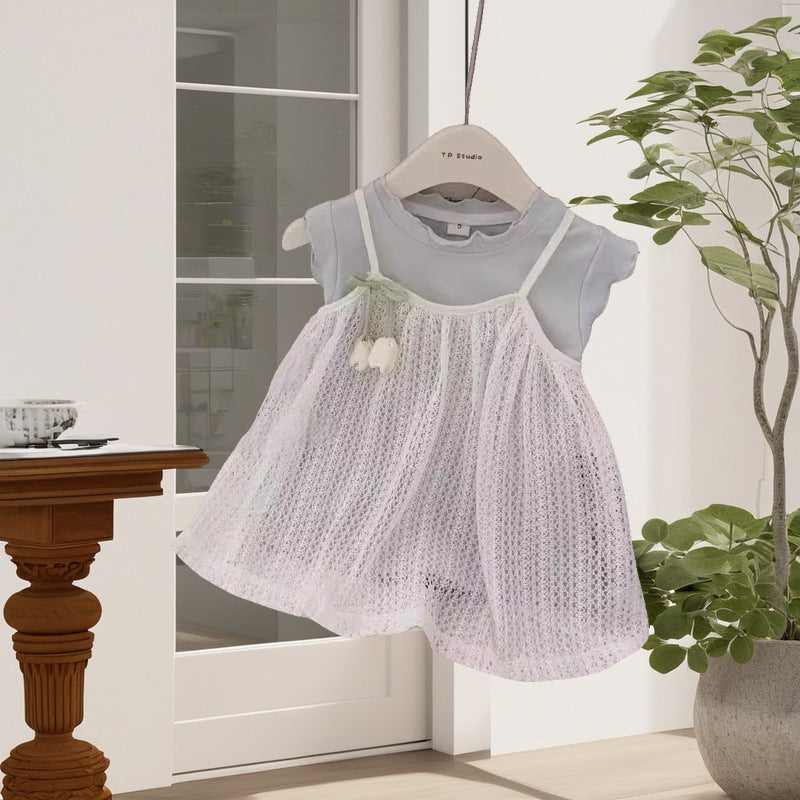 new girls' hollow-out lace camisole tulip bud tank dress - summer princess style