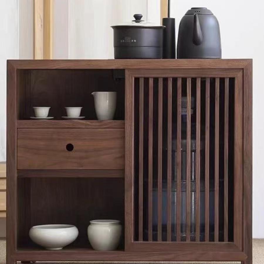 New chinoiserie tea cabinet solid wood tea cabinet tea side cabinet for homemovable tea table water boiling multi-functional storage sideboard