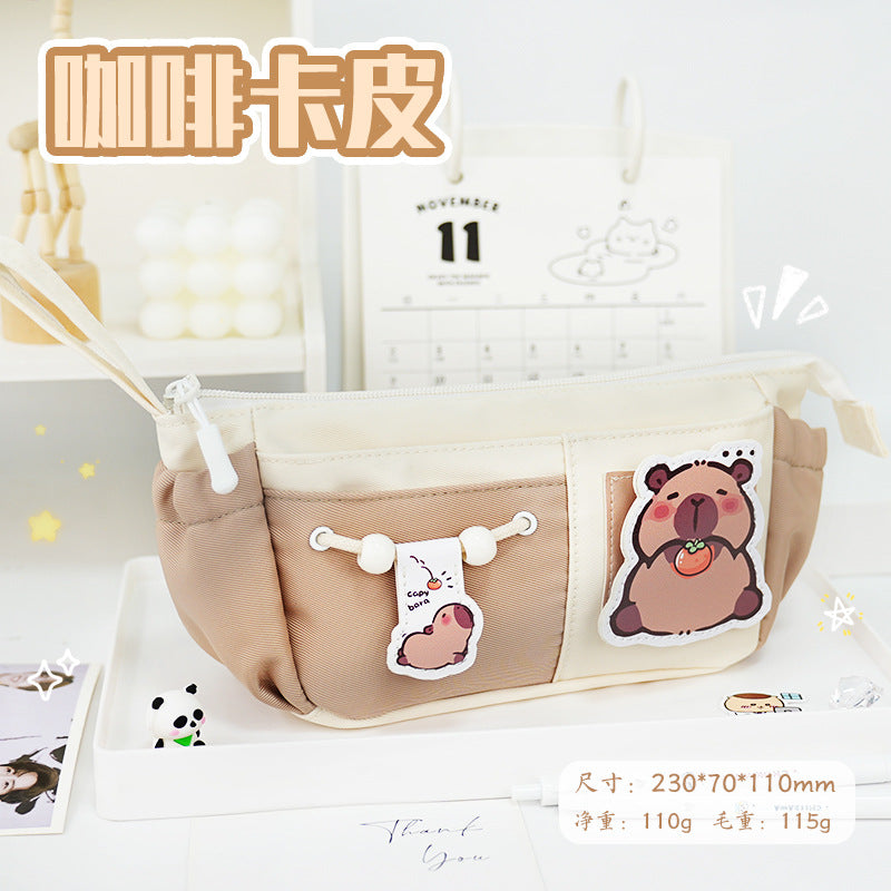 Large-capacity pencil case, new design sense Velcro stationery bag, niche high-end feeling milk huhu junior high school student stationery box