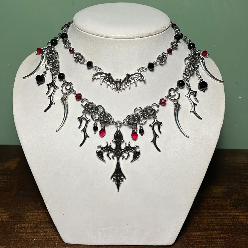 Halloween cross necklace wholesale european and american gothic style jewelry dark bat pendant clavicle chain niche necklace