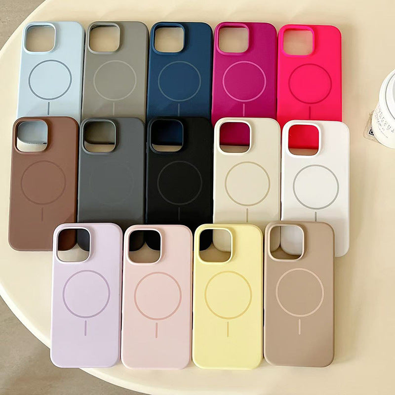 Suitable for iphone16pro thin ring magnetic liquid silicone mobile phone case apple 17air anti-fall pure color protective cover