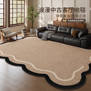 Vintage-inspired area rug for living room, new thickened retro irregular shaped bedroom sofa mat, waterproof, washable, and wipeable