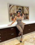 European and american cross-border women's fashion  winter new sleeveless camisole sexy backless leopard print bodycon jumpsuit