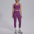 pure color double-sided brocade v-shaped beautiful back breathable tight-fitting yoga suit sports running fitness two-piece set for women