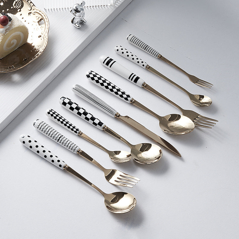 Minimalist ceramic stainless steel steak knife and fork set - trendy ins style cutlery, creative fruit forks, western dinnerware wholesale