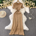 New arrival small fragrance classy sense cut out fungus lace sleeve button decoration silmslimming lookknittingdressfashion